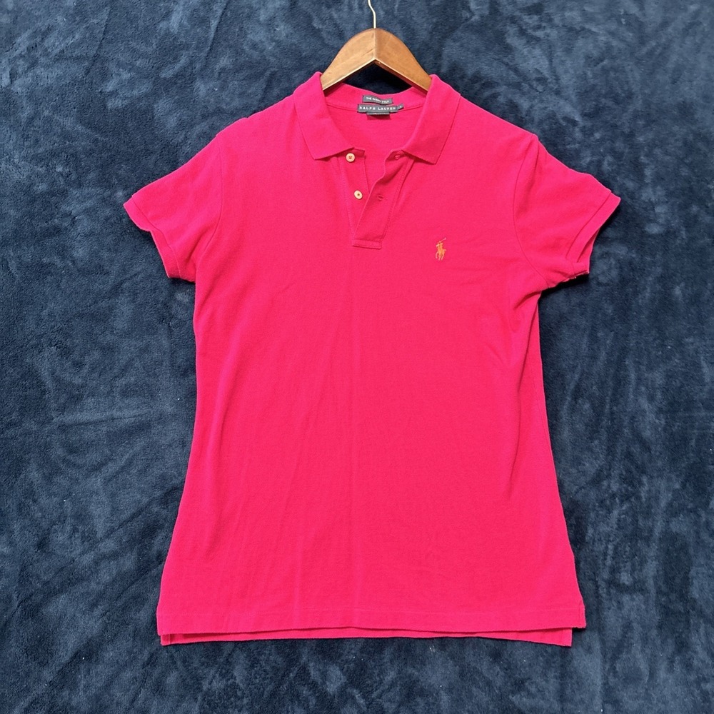 Vintage Ralph Lauren Womens‎ y2k Polo Shirt Size L The Skinny Hot Pink Slim